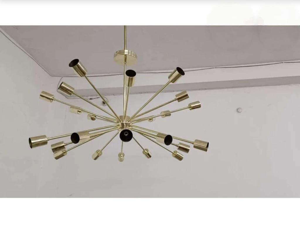 24 Light Elegant Ceiling Down Rod Pendant Mid Century Modern Raw Brass Sputnik chandelier light Fixture