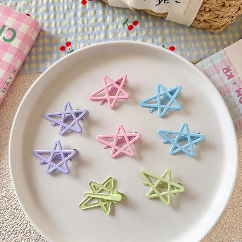2pcs/set Sweet Korean Fashion Star Hair Clip for Kids Girl Candy Color Children's Bang Side Clip Cute Hair Accessories Headwear
