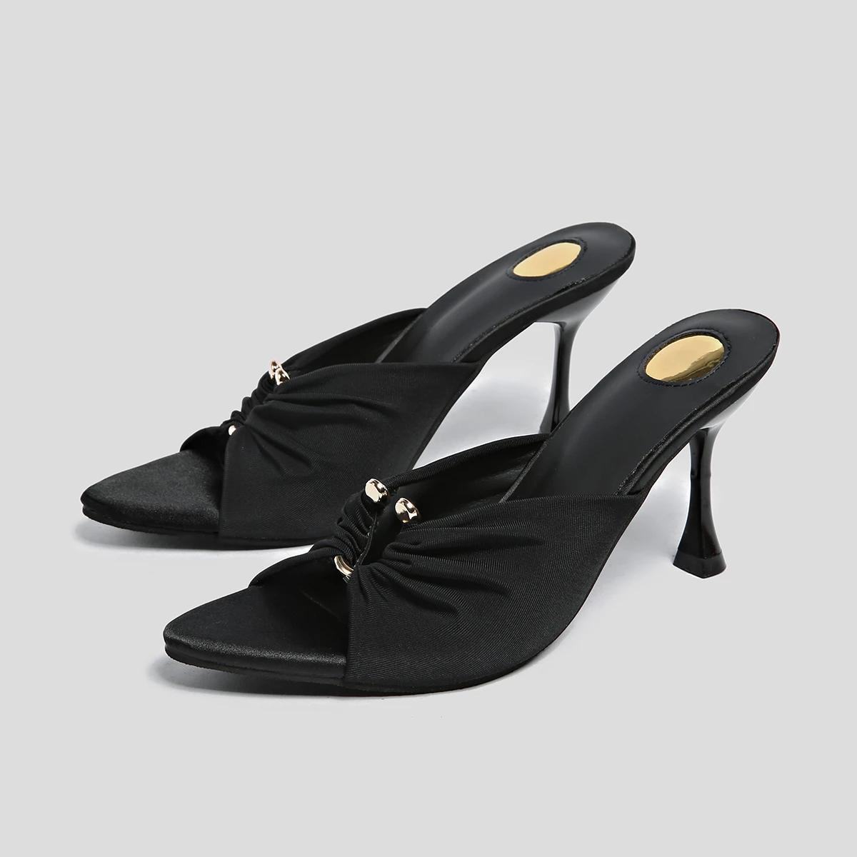 

Дизайнерские летние женские шлепанцы Модные с открытым носком на тонком высоком каблуке Обувь Уличный стиль Стриптиз-вечеринка Слайды Zapatos De Mujer 43 чёрный