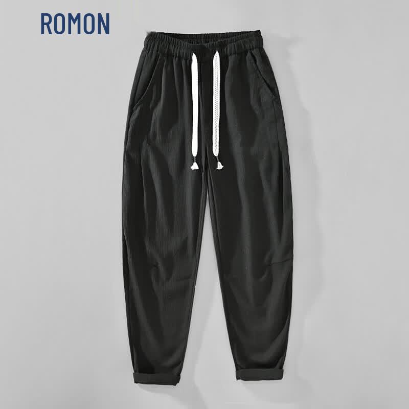 ROMON Men s Cotton Linen Blend Cropped Pants L