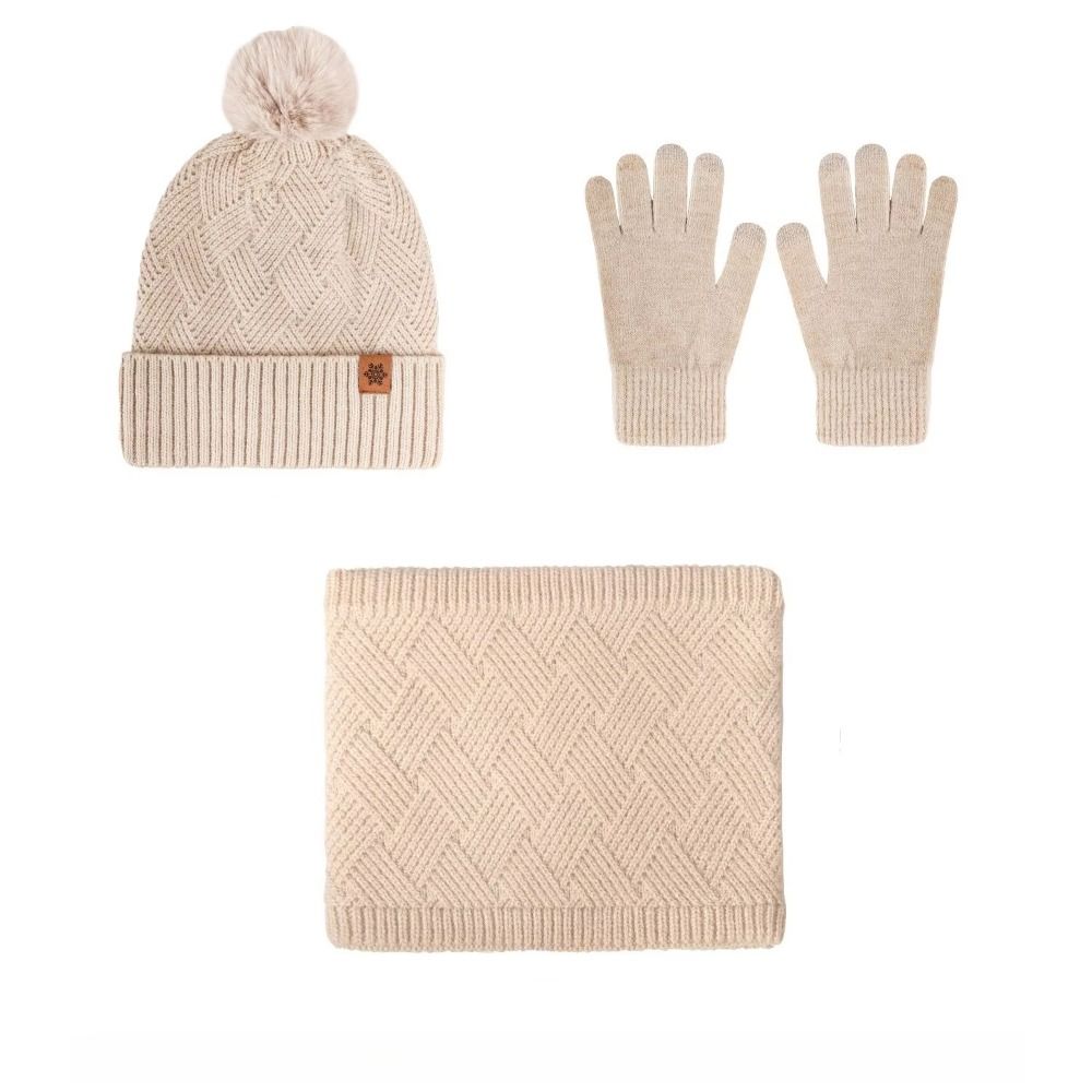 3pcs Warm Hat Scarf Gloves Set Wool Winter Beanie Hat Fleece Lined Thermal Knit Cap Hiking