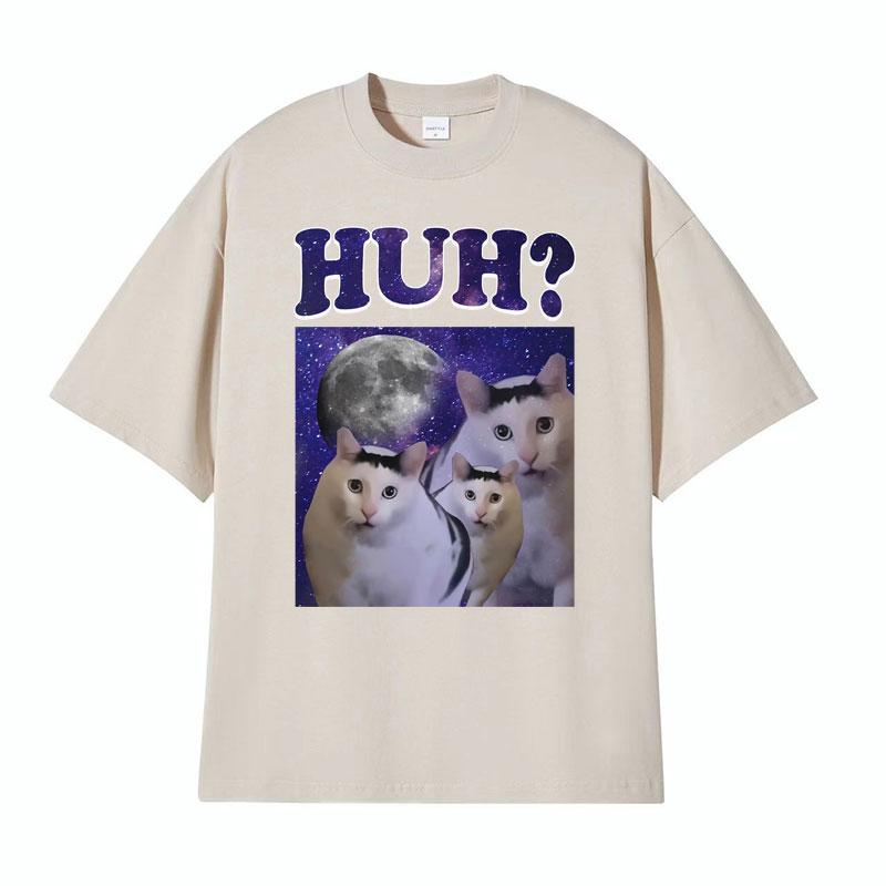 Funny Huh Meme Cat Humor T Shirt Trending Unisex Fashion Vintage Tee Shirt Unisexs Summer Casual Cotton Short Sleeve Tshirt Tops