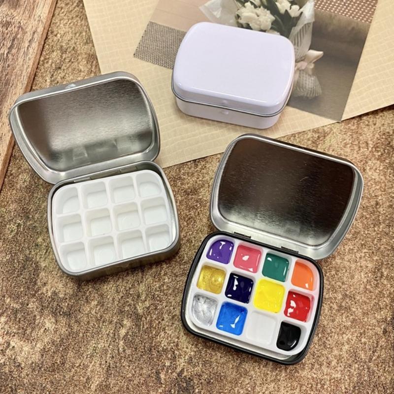 Watercolor Paint Palette Box 12 Well Travel Paint Case Paint Metal Paint Storage Box Leakproof Lid for Artist Student