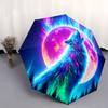 Automatic Open/Close Umbrella with Neon Wolf Howling At Moon Design - Auto-Close Windproof, Compact Travel Umbrella with 8-Rib