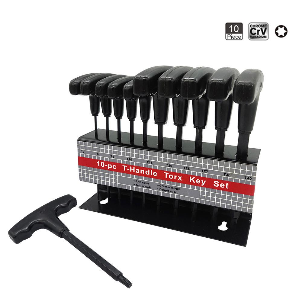 

10-Piece Blackened T-Handle Hex & Torx Set with Iron Rack - Metric H2-H10, Imperial 3/32-3/8, Torx T7-T40
