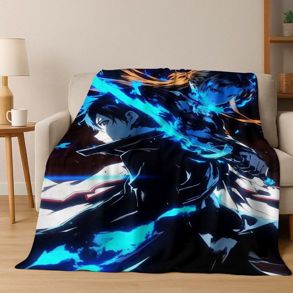 Anime SAO Sword Art Online Cartoon 3D Flannel Blanket,Cozy Soft Throw Blanket for Home Bedroom Bed Sofa Picnic Cover Gift Kids