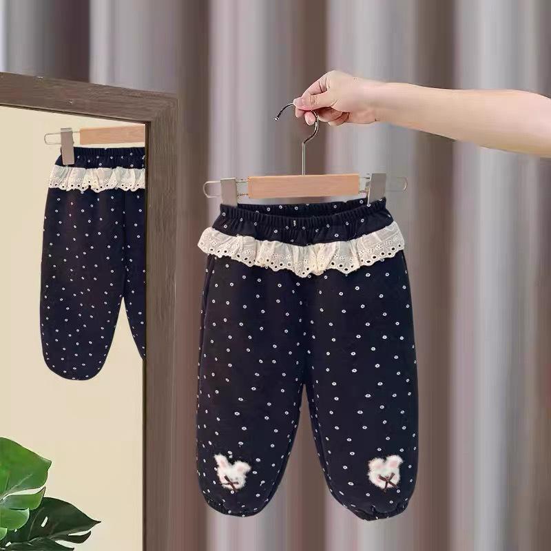 Girls Plush Velvet Warm Sweatpants, Autumn Winter 2025 New Style, Kids Casual Cuffed Sports Pants 80cm