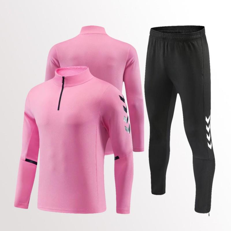 Mens Womens Soccer Training Kit Set Long Sleeve Half-Zip Hoodie Sports Jersey Uniform Breathable Quick-Dry