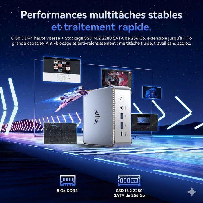 NiPoGi Mini PC Gamer AMD Ryzen R2544(4 rdzenie/8 wątków, do 3,7 GHz/Pamięć podręczna L3 4 MB)-8 GB RAM DDR4 256 GB SSD, Windows 11, Potrójny wyświetlacz