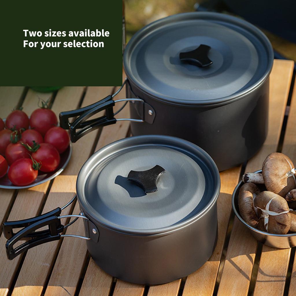 Aluminum Alloy Camping Cook Pots Outdoor Camping Cookware with Lid and Folding Handle Portable Cooking Pots Cookware