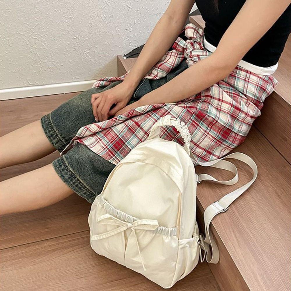 Handbag Nylon Backpack Korean Style Shoulders Bag Cute Bow Backpack  Office Worker
