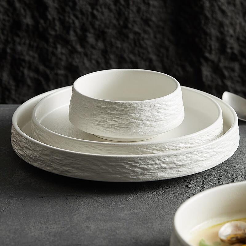 Japanese Style Stone Grain Deep Dinner Plate