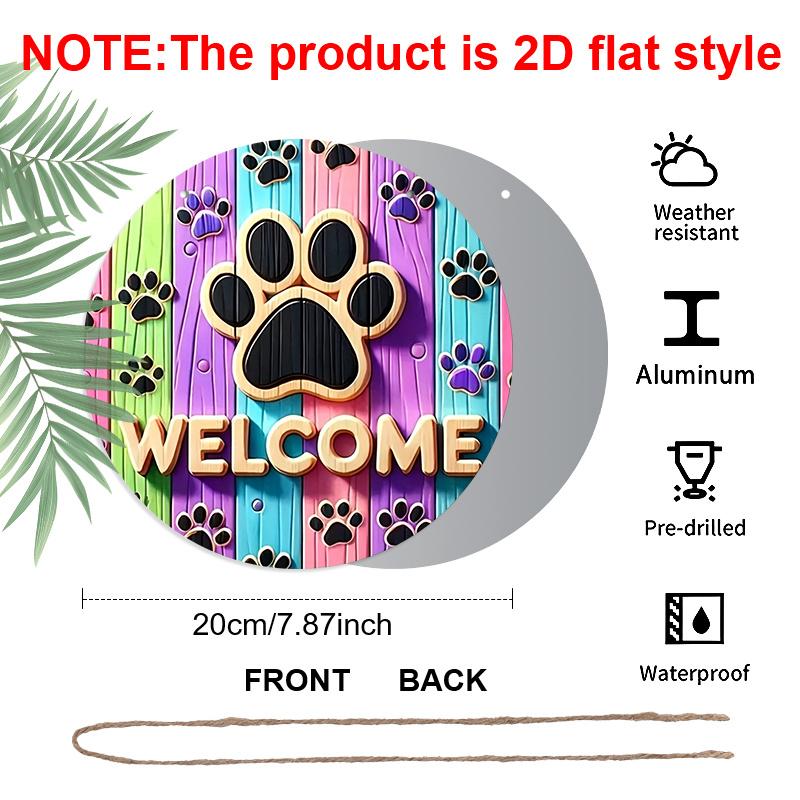 [Paw Print Welcome Sign] 2D Flat, 1pc Bohemian Style Paw Print Welcome Sign - Pre-Drilled for Hanging, Versatile Home Bar Decor, No Electricity