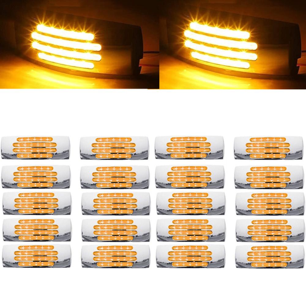 20PCS Truck Lighting Car Side Marker Lights Chrome Waterproof 22LED Trailer Side Light Turn Signal Indicator Clearance Lamp
