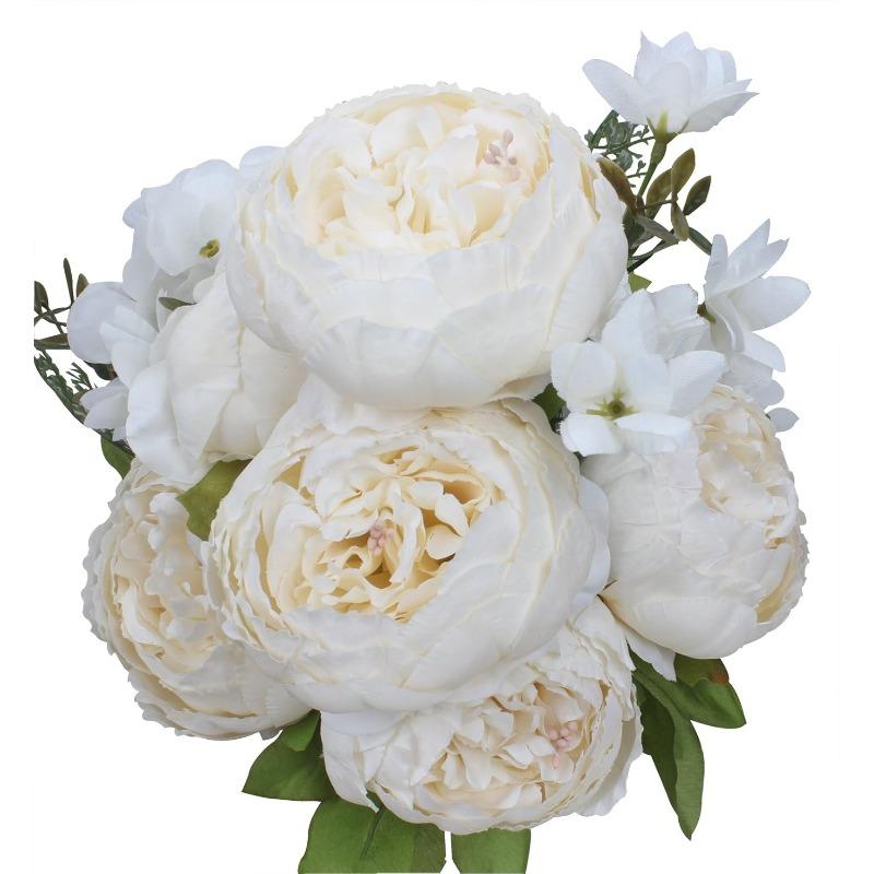 Faux Peony Bouquet 13 Heads Flowers Bud Vintage Artificial Peony 47cm Silk Flowers for Wedding Home Decoration,1pc