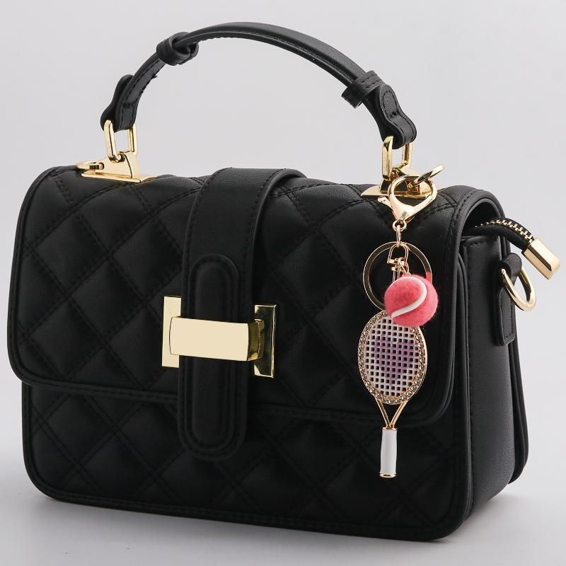 Crystal Heart Tennis Racket Keychain Mini Felt Tennis Ball Bag Charm Sports Key Ring Backpack Purse Pendant Gift For Women