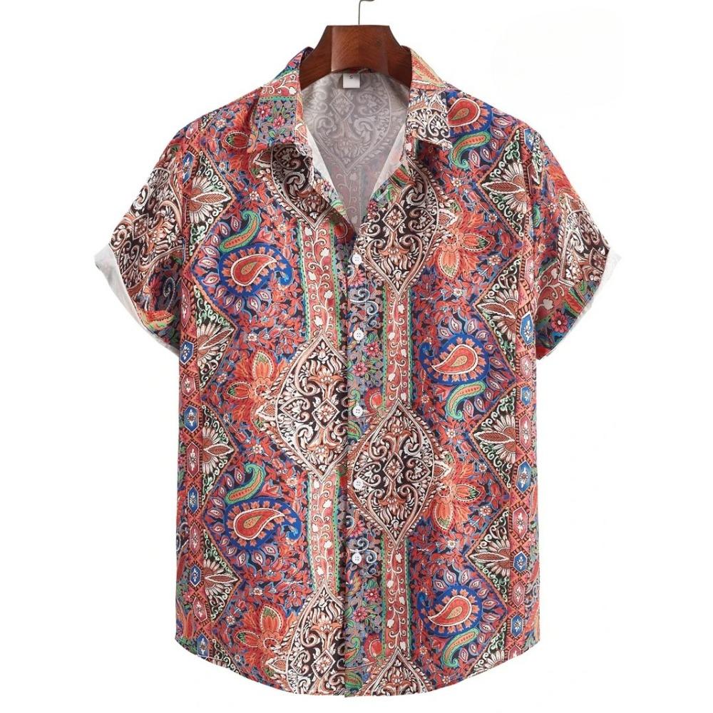 Summer Bohemian Pattern Print Men's Shirts Hawaii Short Sleeve Top Fashion Streetwear Casual Outdoor Men's and Women's Clothing Blouse