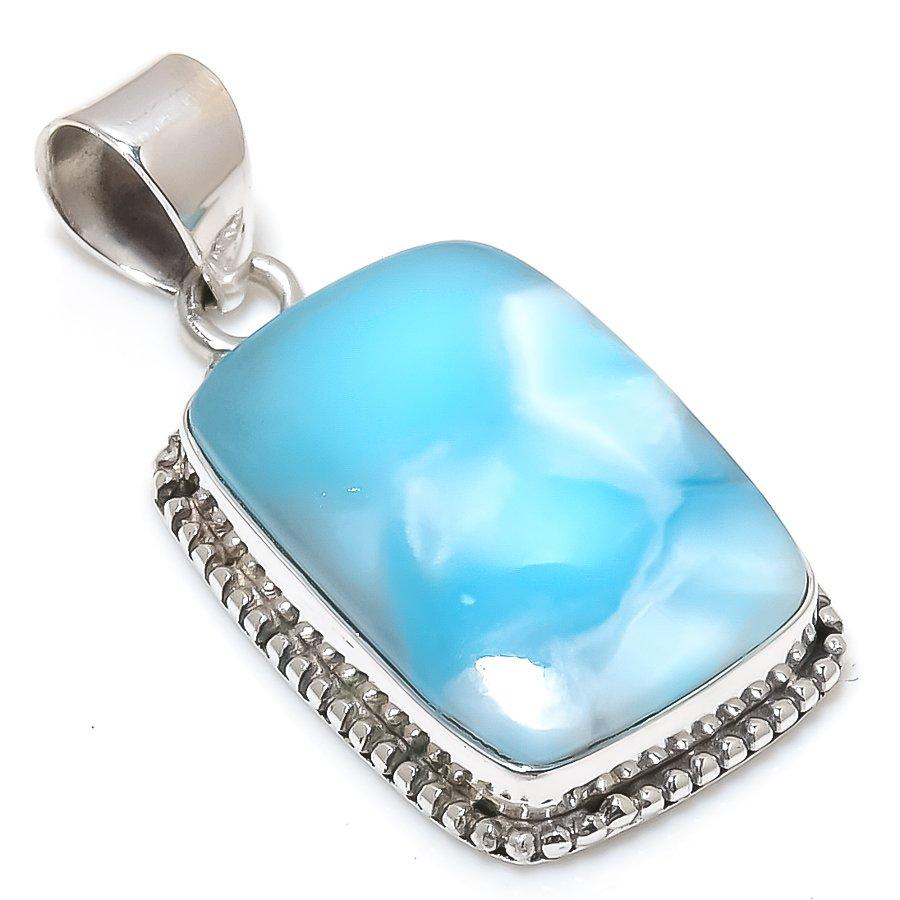 Natural Republic Larimar Gemstone 925 Solid Sterling Silver Pendant 1.75" s7B18