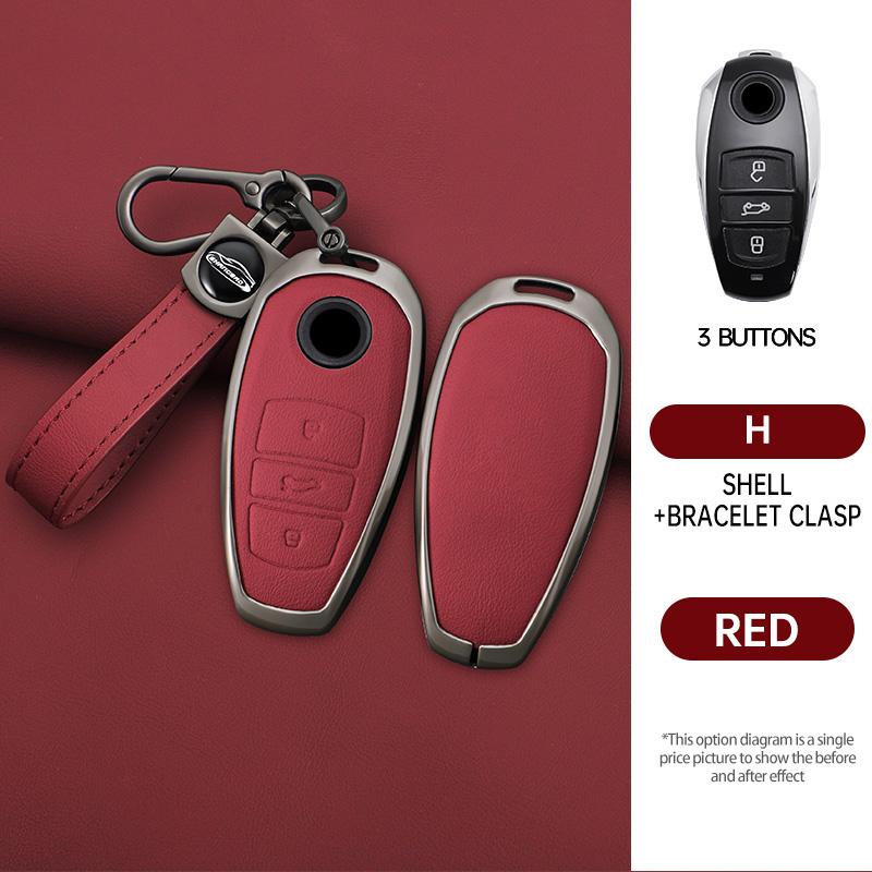 Interior Mouldings Zinc Alloy Leather Car Key Cover Fob Case Holder For VW Volkswagen Touareg 2011 2012 2013 2014 2015 2016 2017