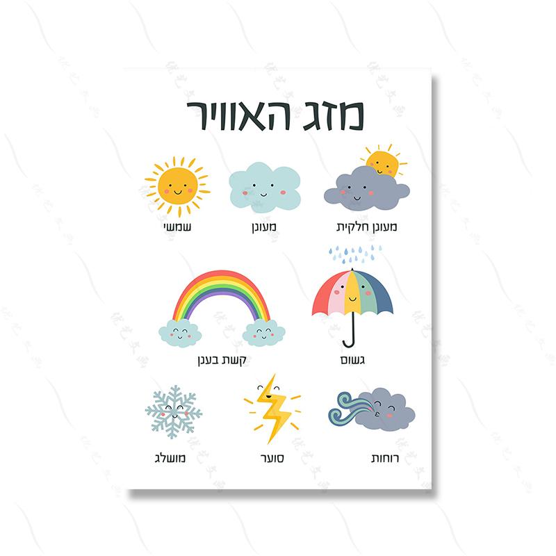 Hebrew Poster Colorful Educational Quote Wall Art Classroom Print Learning Days Child Materials Canvas Painting Room Home Decor