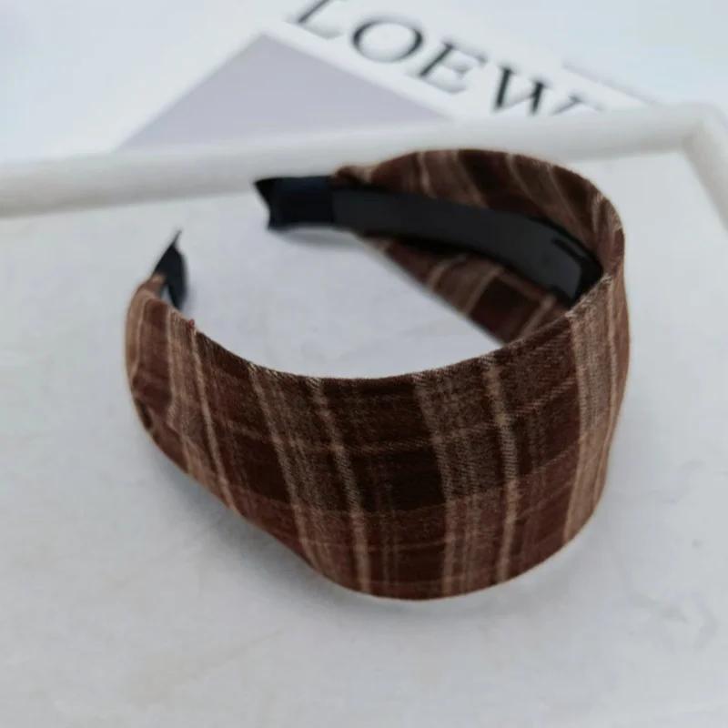7.5 Wide-brimmed Plaid Headband  Winter Short Plush  Hairband  Makeup  Covering White Hair Headbands for Women Diadema Mujer