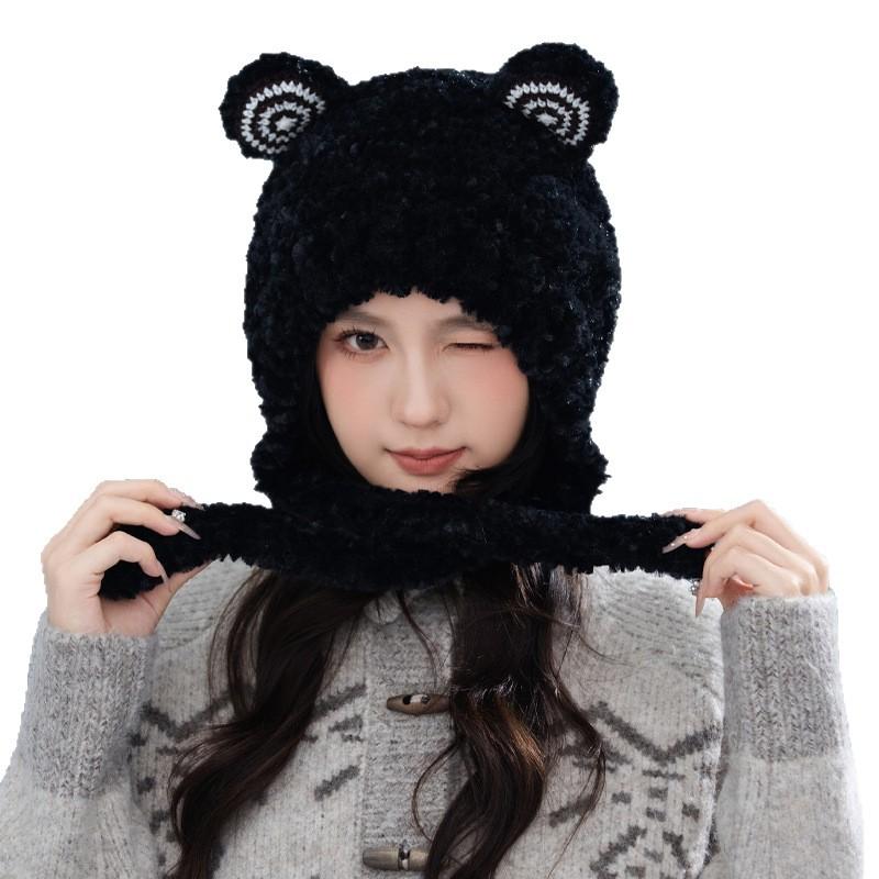 Rolled Ear Frog Plush Hat Korean Sweet and Cute Cartoon Pullover Hat Autumn and Winter Outdoor Cold Warm Hat