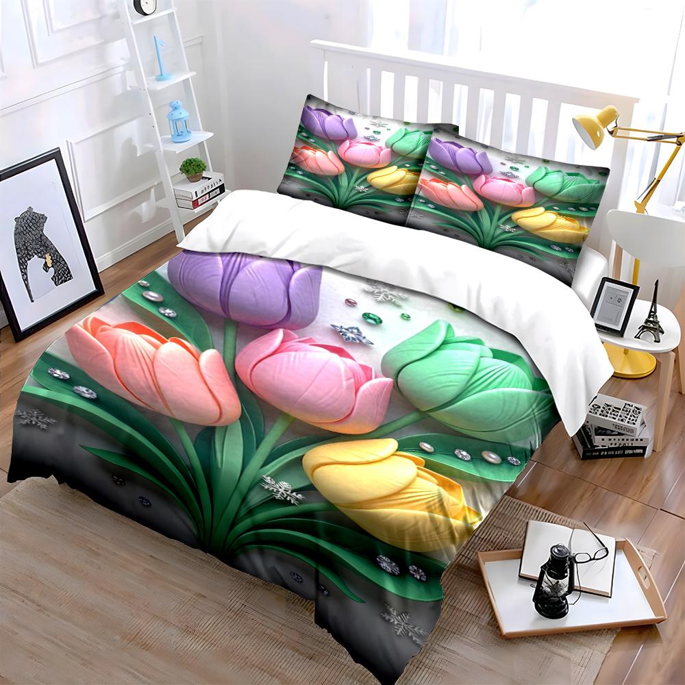 Colorful Tulip Flower Design Bedding Set Bedding set (1 duvet cover, 2 pillowcases, duvet not included)