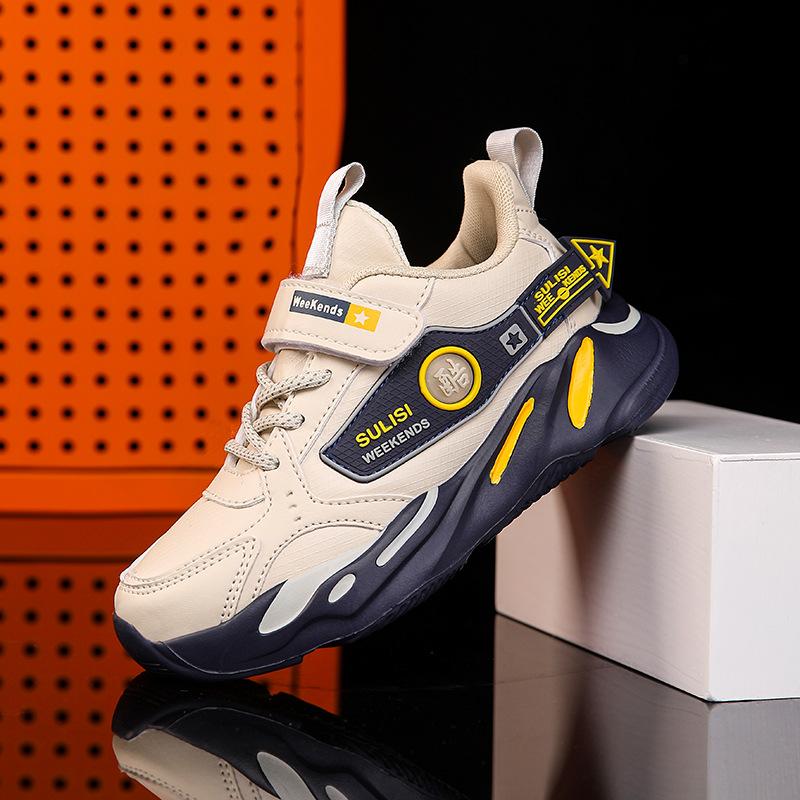 Boys Boys Leather Primary School Students Autumn and Winter 2025 Running Shoes Medium Older Children's Daddy Shoes Sneakers Casual New