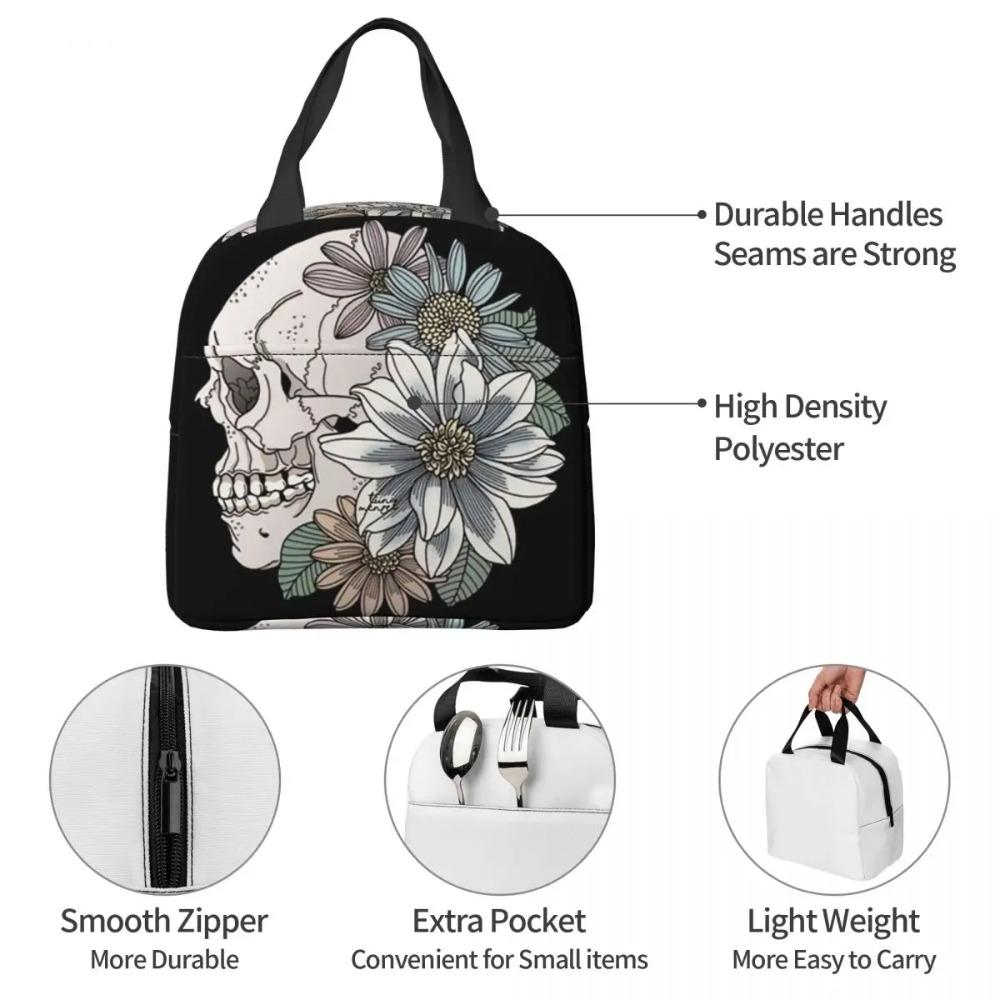 Vintage Gothic Skull Roses Insulated Lunch Bag for Women Kids Portable Food Boxes Thermal Lunch Box Tote