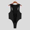 INCERUN Men Sleeveless Deep U Neck Mesh Patchwork Bodysuits Jumpsuits Rompers