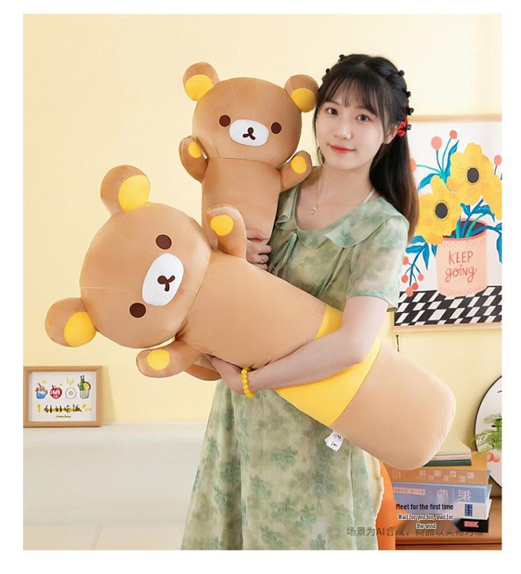 Rilakkuma Cylindrical Bolster Pillow - Plush Toy for Kids, No Shedding, Perfect Birthday Gift