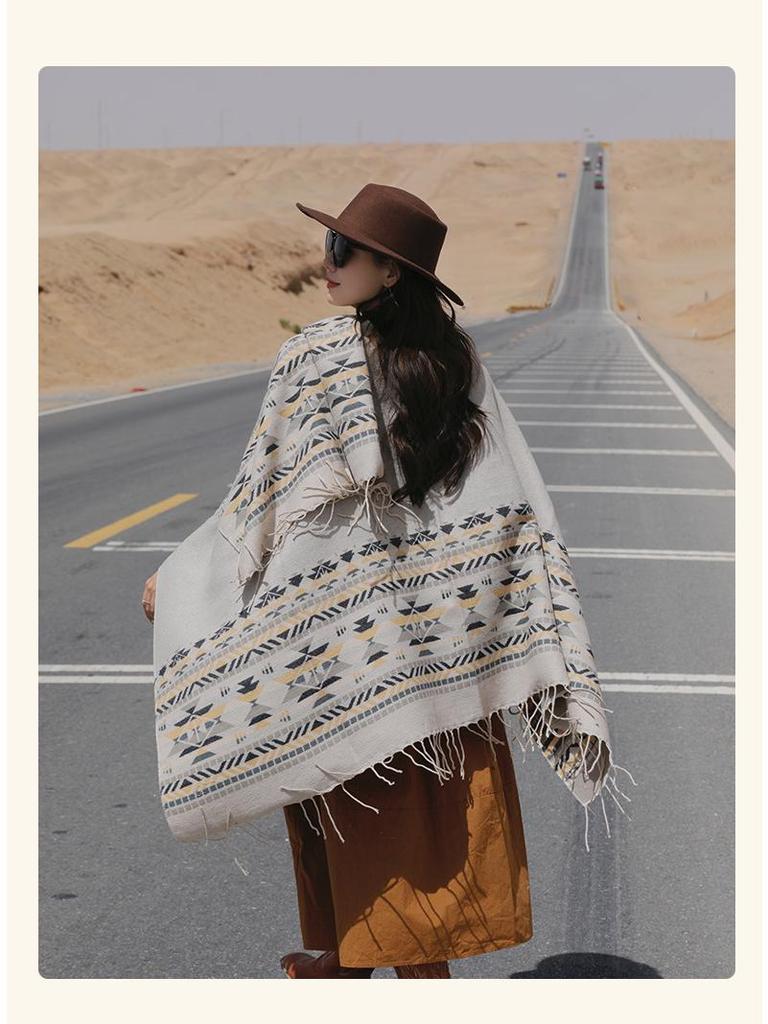Women's Ethnic Shawl: Northwest Travel Cape, Thick Warm Scarf Cloak