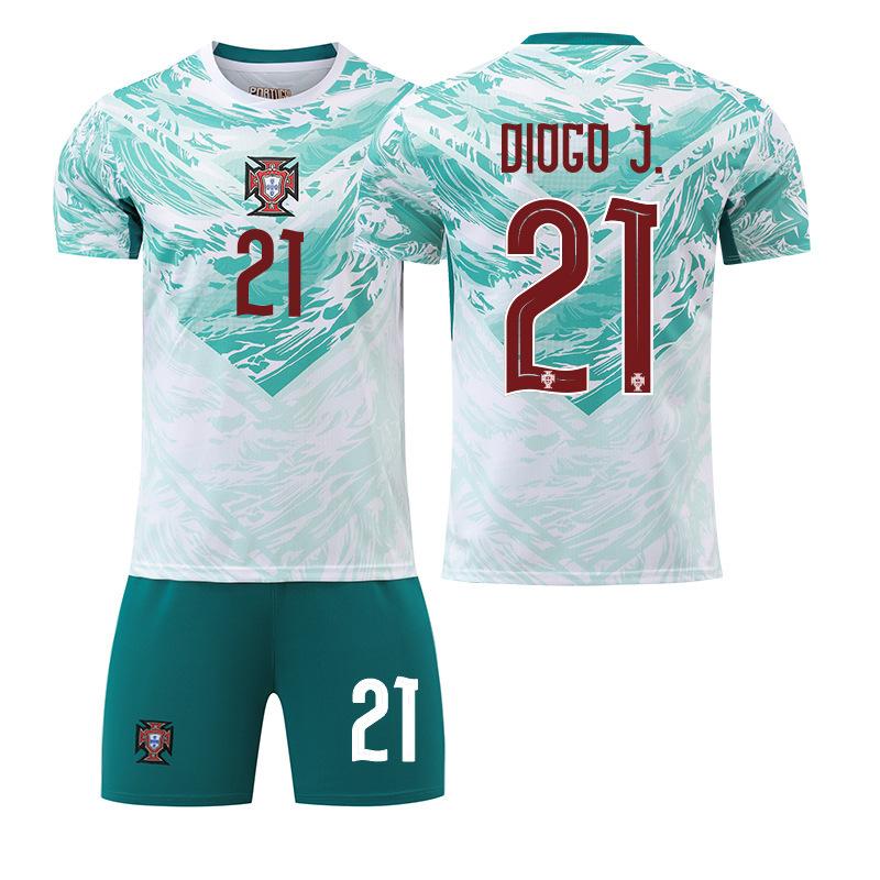 World Cup Portugal Away Football Jersey No. 7 Short-Sleeved Jersey Set Green Shorts