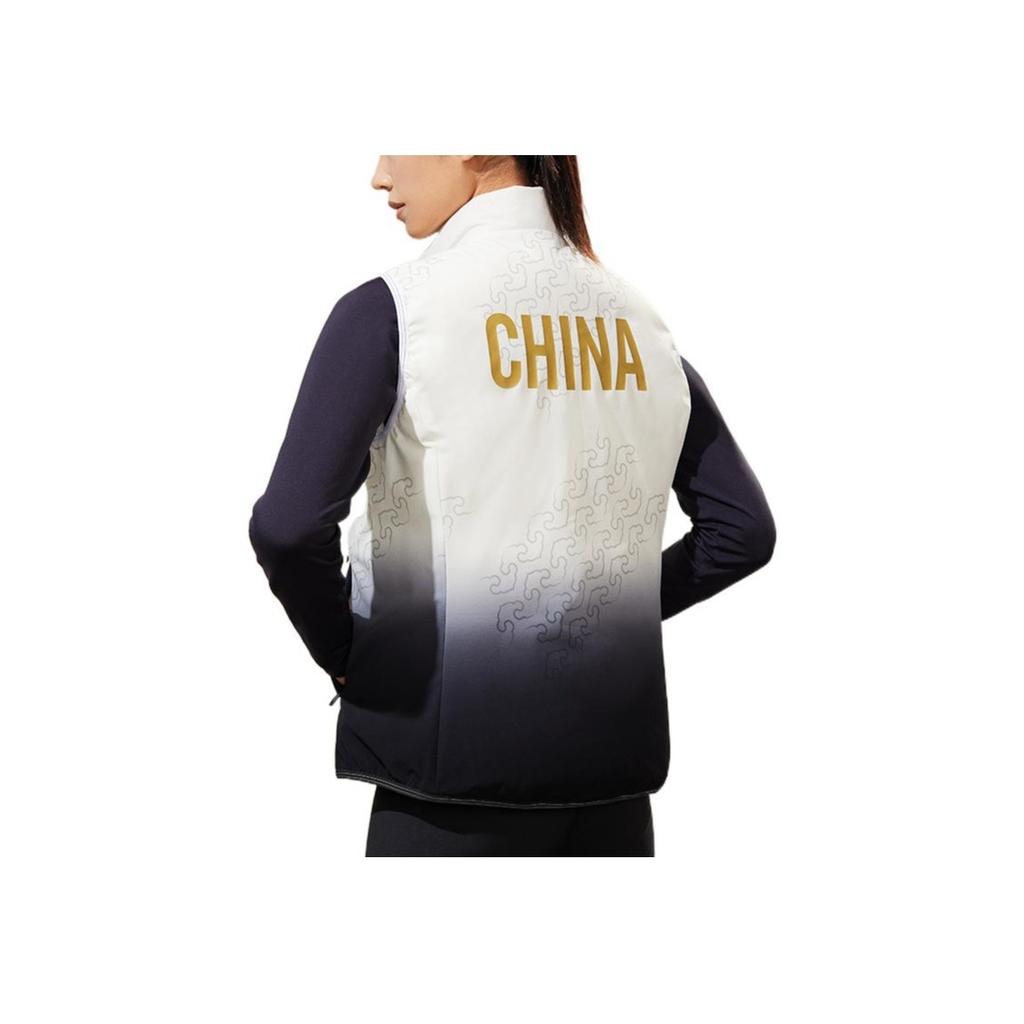 Anta Training Series National Flag Logo Printed Reversible Warm Thick Stand Collar Down Vest Women vest White 162247908-1