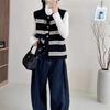 Striped Knitted Cardigan Vest Women's Spring and Autumn Loose Outer Wear Stacked Shirt Vest Sweater Vest Top