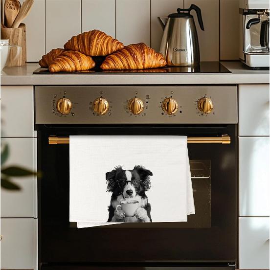 Funny Coffee Border Collie Kitchen Towels, Border Collie Gifts for Women Dish Tea Towels for Kitchen Decor, Dog Lover Gifts Hand Towels for Coffee