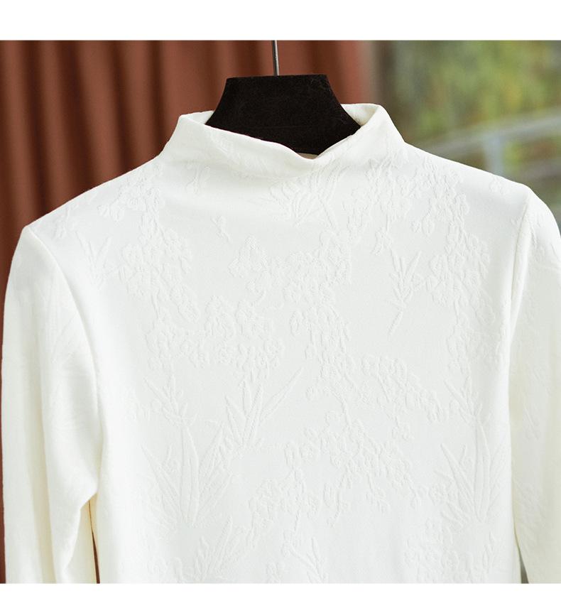 New Chinese Style Jacquard Mink Fur Trim Half-Stand Collar Women's Top for Autumn/Winter