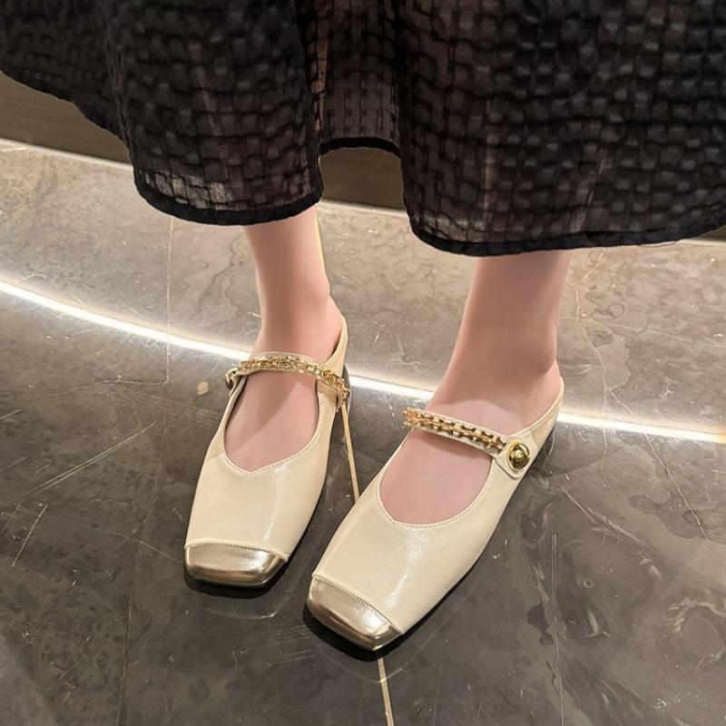 With Skirt Flat Bottom One-word Slippers New Square Head One-word Buckle Single Shoes Mary Jane Shoes