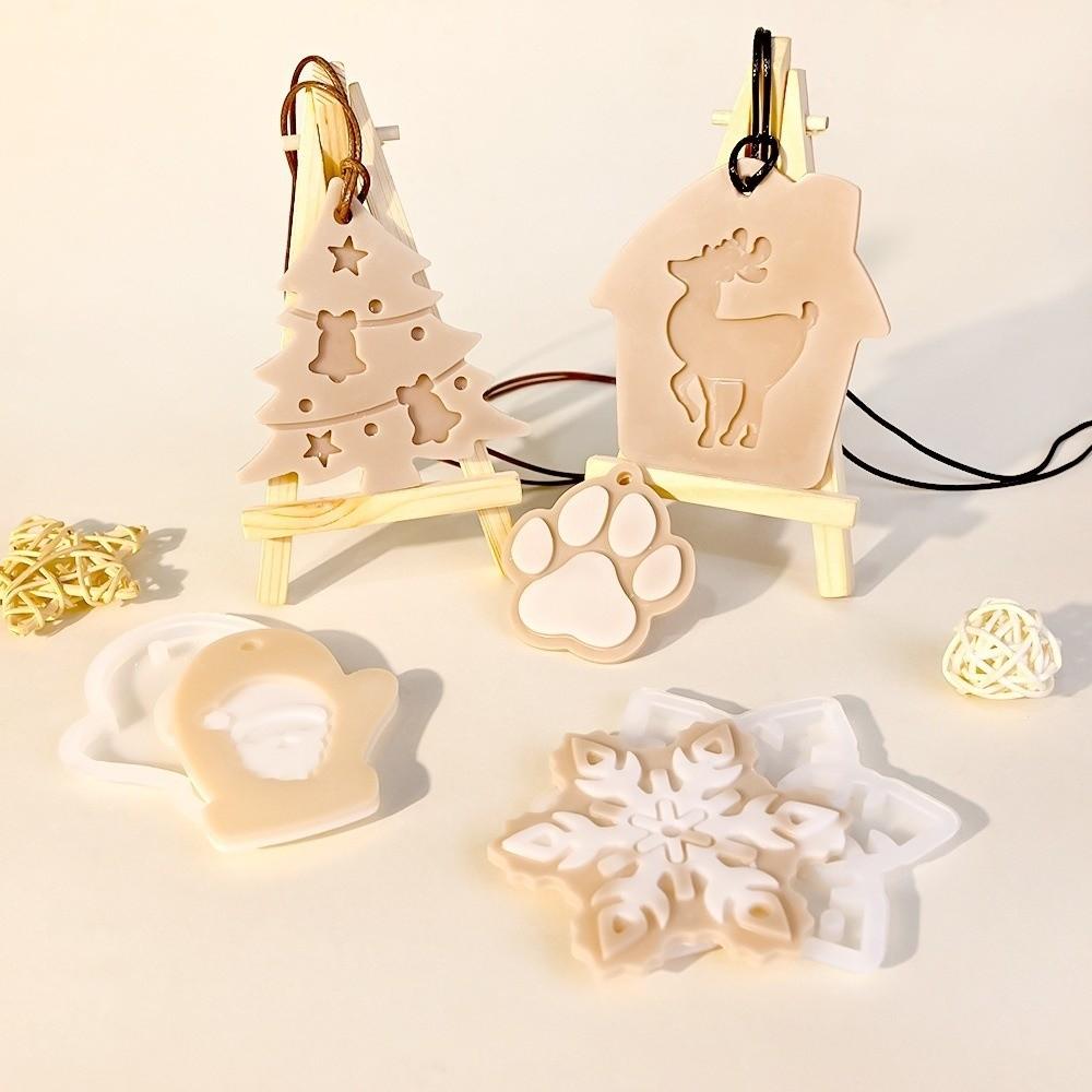 With Hole Christmas Resin Mold Snowflake 12 Styles Silicone Molds Santa Claus Elk Shape Epoxy Resin Mold Christmas Craft