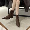 Fashion SUOJIALUN 2025 New Brand Women Ankle Boots Fashion Pointed Toe Square Med Heel Ladies Casual Short Boots Outdoor Dress Pumps Sho