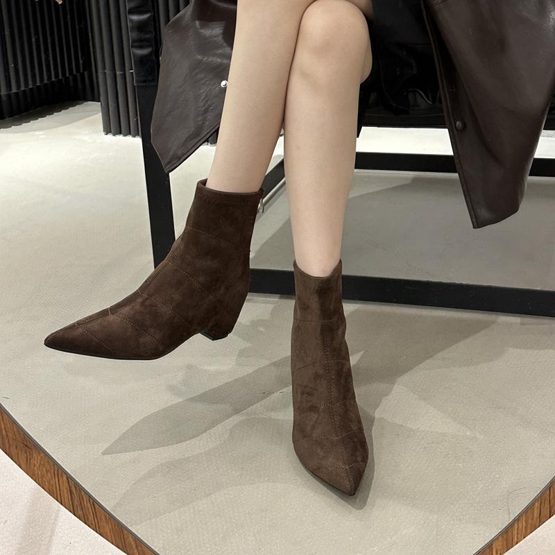 Fashion SUOJIALUN 2025 New Brand Women Ankle Boots Fashion Pointed Toe Square Med Heel Ladies Casual Short Boots Outdoor Dress Pumps Sho