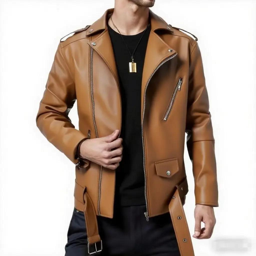 2026 Spring Autumn Men Moto Biker Leather Jackets Men Korean Slim Fit Turn Down Collar Pu Leather Coats Male Motorcycles Jacket
