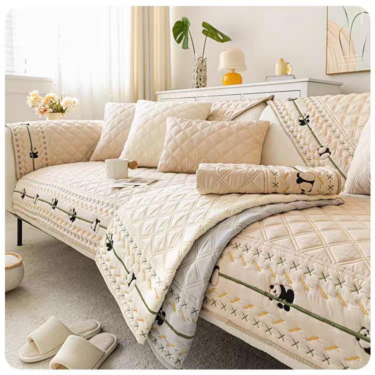 Washable Cotton Embroidered Sofa Cushion Slipcover, Modern Non-Slip Couch Cover Protector