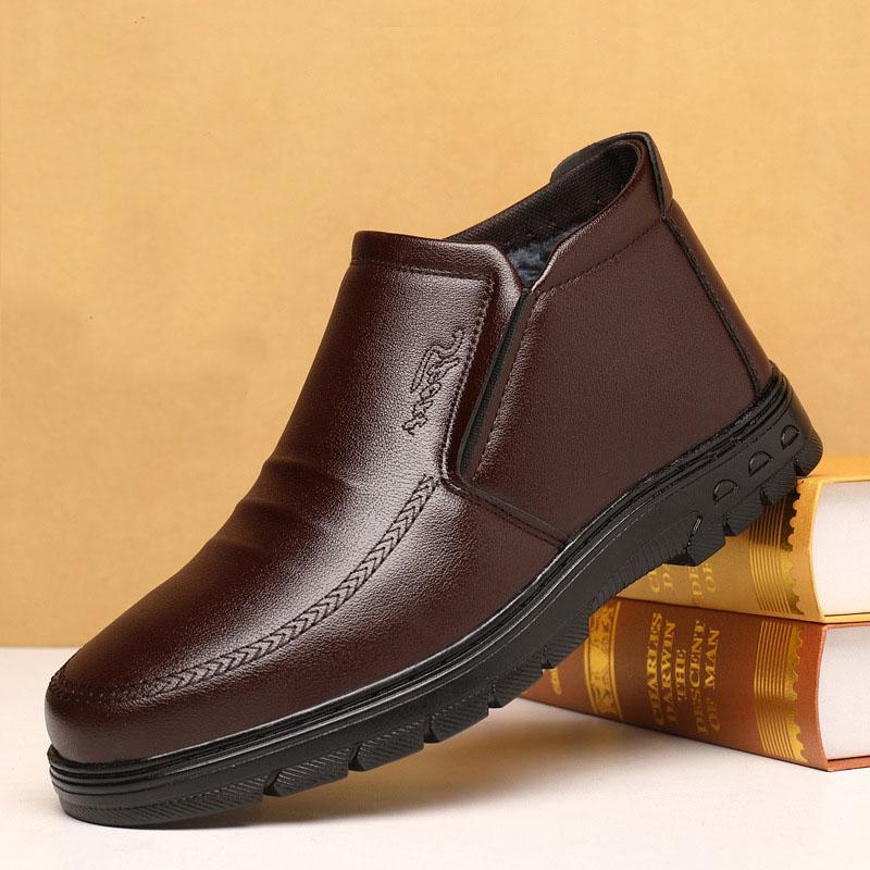 

Зимние мужские зимние ботинки 2025 года, удобные, утепленные, водонепроницаемые, нескользящие ботинки, простая хлопковая обувь на платформе 44 коричневый