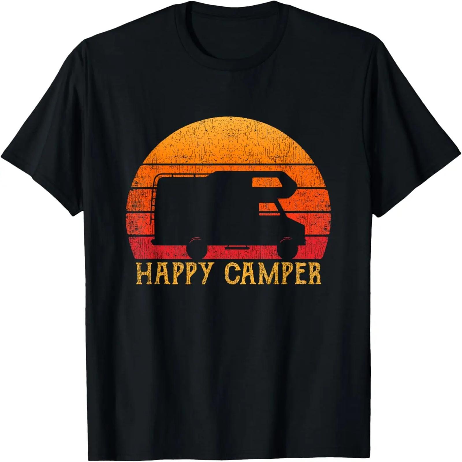 

Vintage Happy Camper RV Camping Men Women Retro T-Shirt XXXXXL чёрный