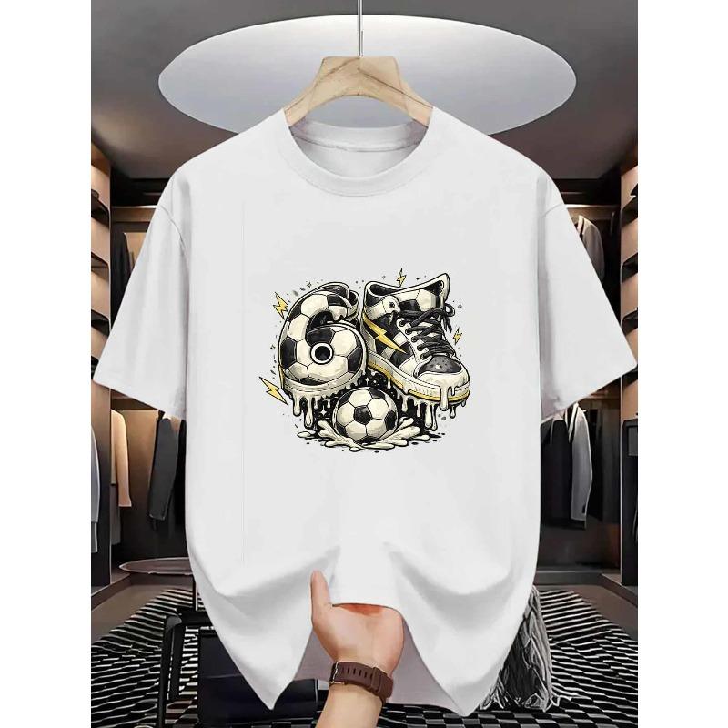 

Soccer Spirit Men s Cotton TShirt Melting Soccer Ball and Sneakers Print Pattern Pure Cotton Premium Print Durable Casual Fashion S белый