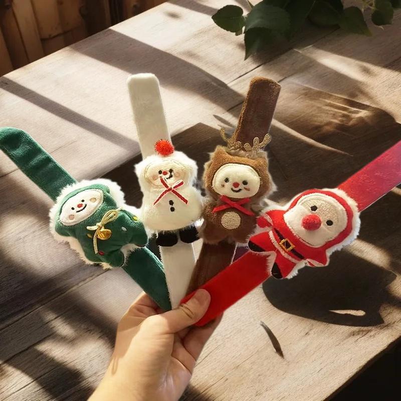 Christmas Clap Bracelet Cartoon Plush Elk Snowman Circle Bracelet For Xmas Hildren Gift New Year Decor Wrist Band