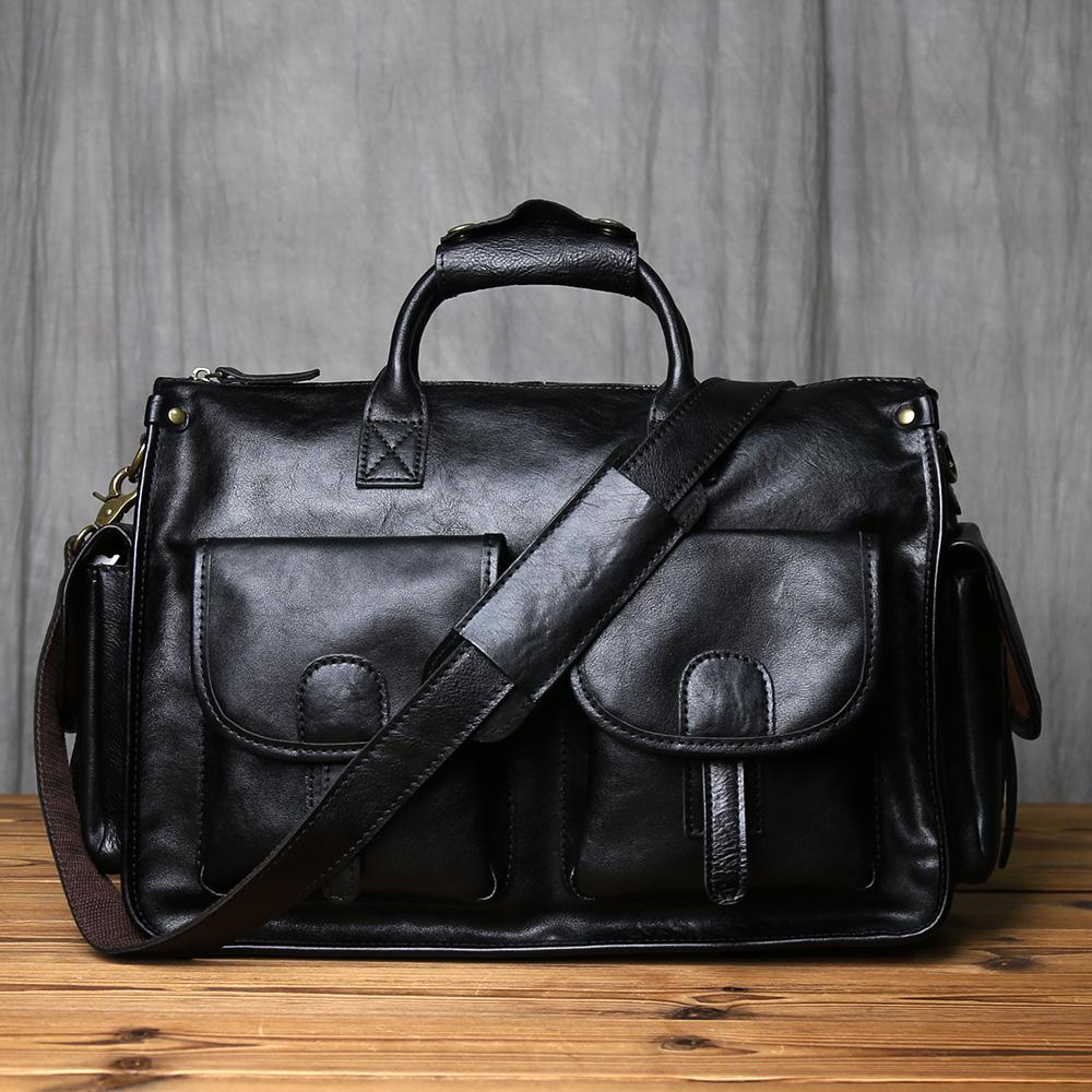 

NZPJ Retro Genuine Leather Men s Briefcase Top Layer Cowhide Handbag Crazy Horse Leather Crossbody Bag For 16 Inch Laptops чёрный