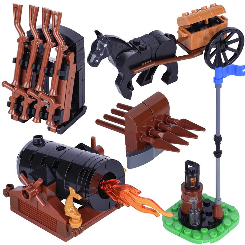 MOC Medieval Scene Building Blocks Military Camp Viking Warrior Soldiers Tent Outpost Pirate Ship Stable Castle Wall Bricks Toy