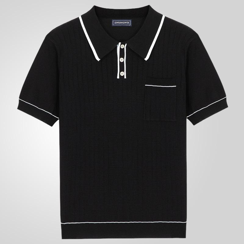 Herren Strick-Polohemden Kurzarm-Polohemd Leichtes Freizeit-Golfhemd Sommer Atmungsaktives Hemd mit Kragen für Herren Urlaub Strand Weiche Hemden